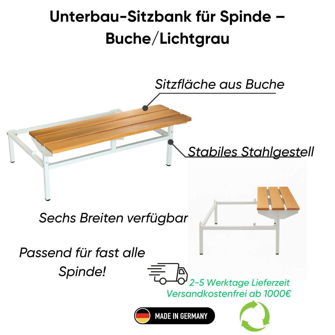 Unterbau-Sitzbank für Spinde – Buche/Lichtgrau Ansicht 2