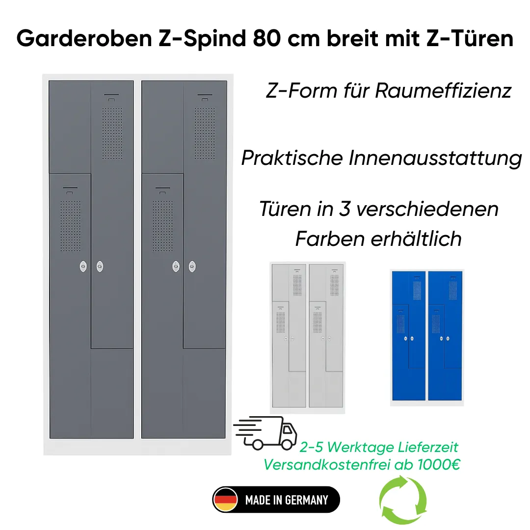 Garderoben Z-Spind 80 cm breit mit Z-Türen Ansicht 2