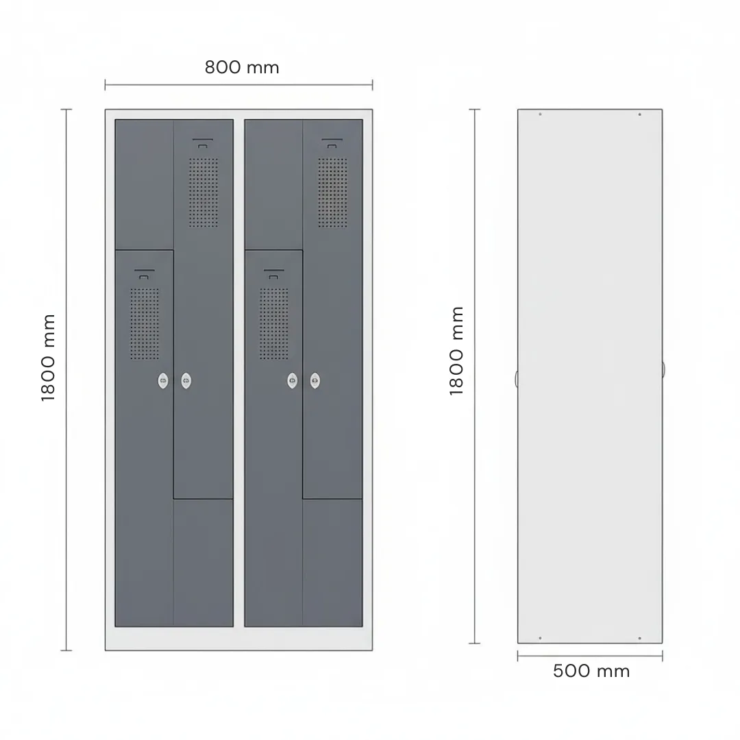 Garderoben Z-Spind 80 cm breit mit Z-Türen Ansicht 8