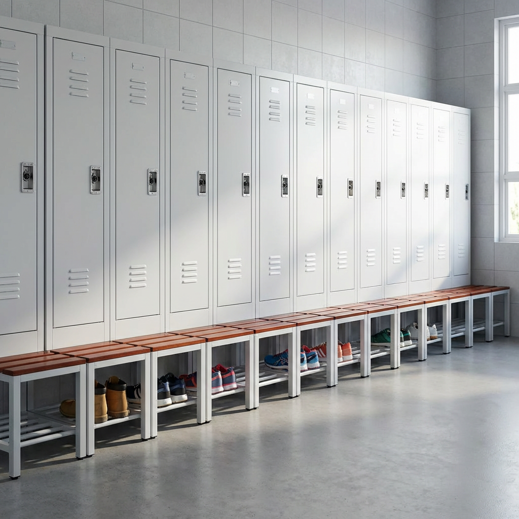 Sitzbank mit Schuhrost für Spinde