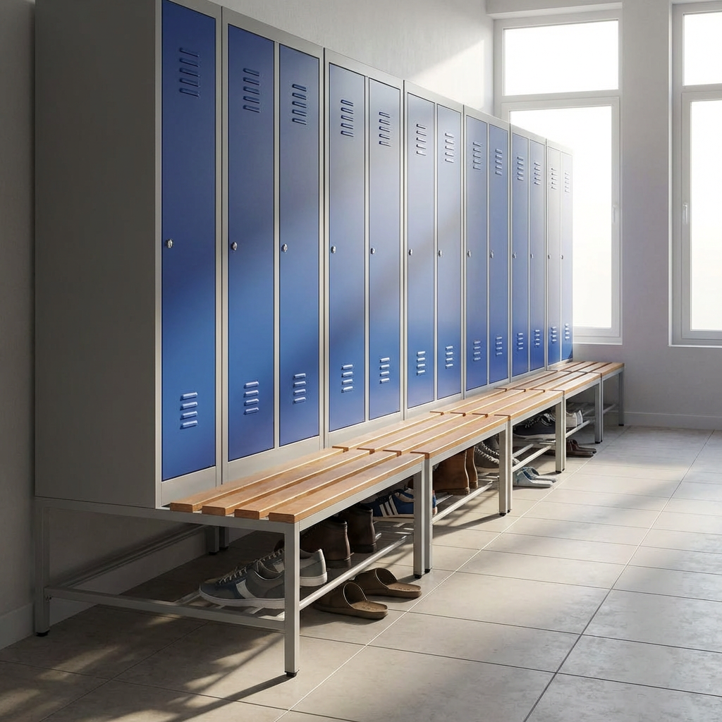 Sitzbank mit Schuhrost für Spinde